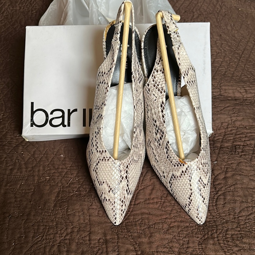Bar III Women's Snakeskin Slingback Heels - Cream